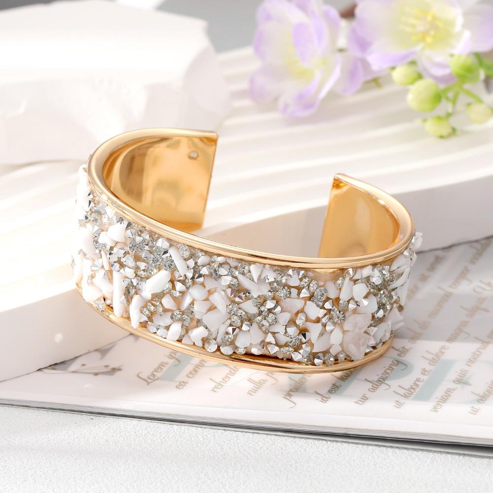Zircon Cuff Bangles Stone Exaggerated Bracelet Fashion Wide Open Bangle Women