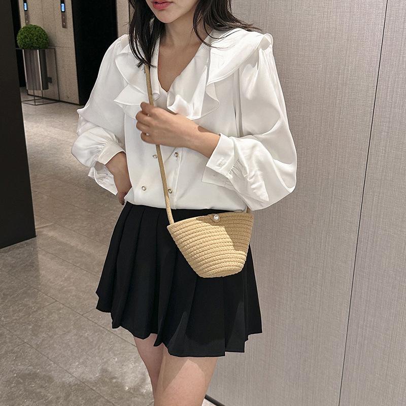 Повседневная хлопковая тканая женская сумка, маленькая плетеная летняя пляжная сумка Shell, женская дорожная сумка через плечо