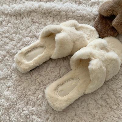 Мода Новый Стиль Роскошные Женские Весенне-Осенние Теплые Тапочки Для Дома и Улицы Короткие Плюшевые Шлепанцы На Плоской Подошве Хлопковая Обувь Металлическая Цепочка Черный Бежевый