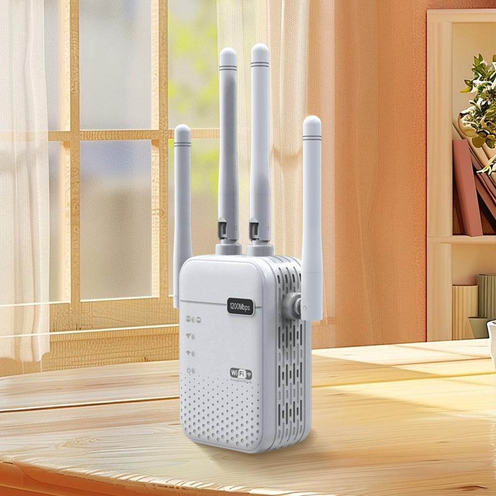 1200Mbps WiFi Signal Booster 4 External Antennas 5GHz & 2.4GHz Dual-Band Internet Extender for Home Office