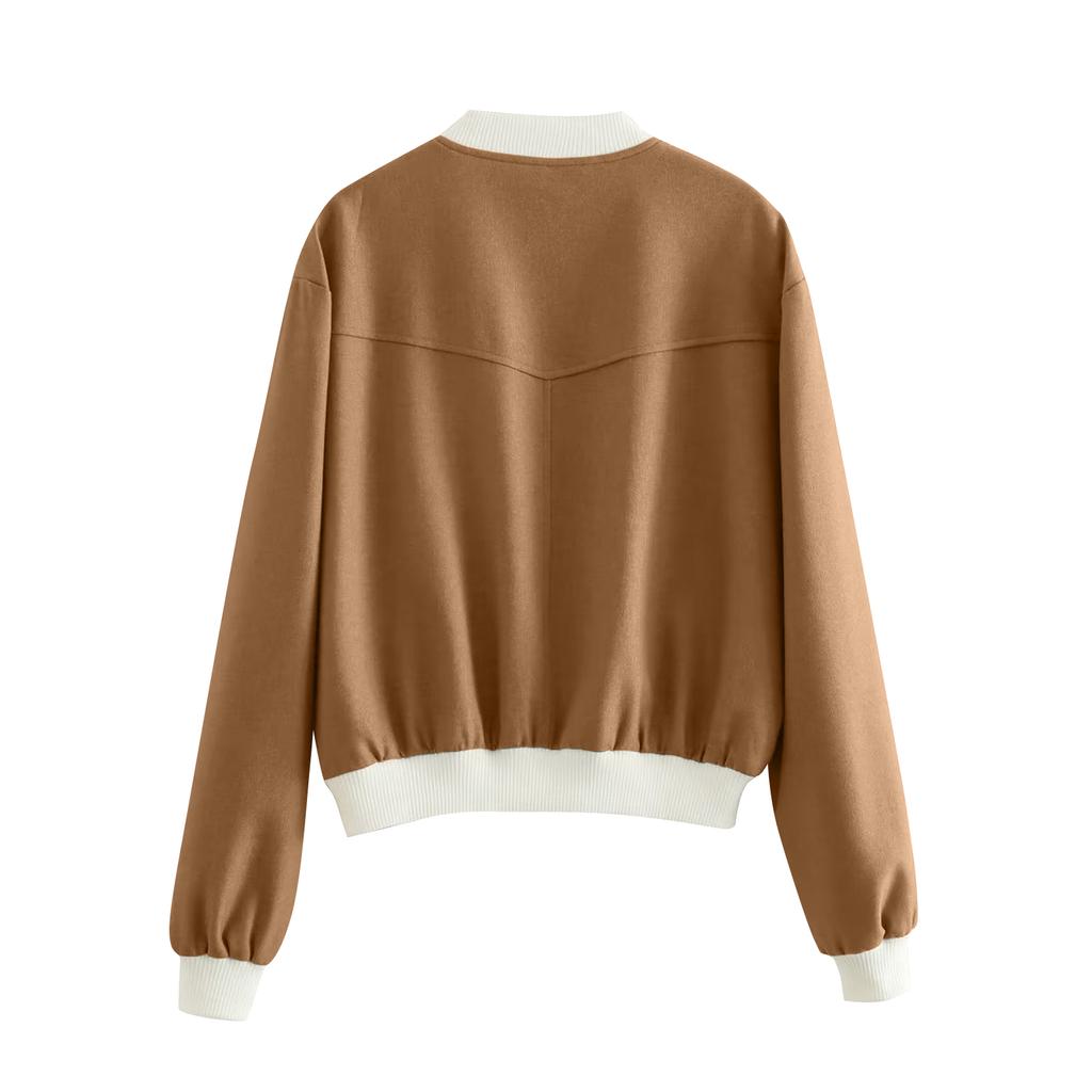 Женская модная куртка на пуговицах с длинными рукавами и контрастной расцветкой