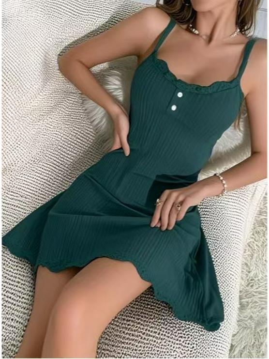 Кружевная ночная сорочка-майка для трансграничной торговли: Европейская и американская модная сексуальная повседневная облегающая дышащая модель