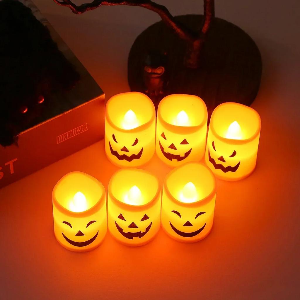 LED Candle Light Battery Pumpkin Halloween Electronic Skull Ghost Festival Spooky Pumpkin Light Atmosphere Decor Candle Light