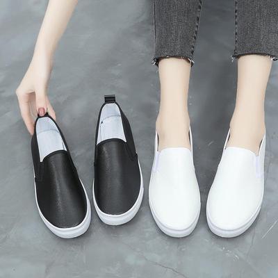 Женские нескользящие белые кожаные балетки в корейском стиле - удобная повседневная обувь для медсестер