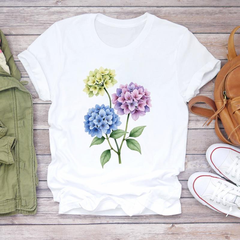 (Asian Size) Women Tee Flower Trend Cute Top Clothing Casual  Short Sleeve T Shirt Fashion Print Lady Female Graphic T-shirts