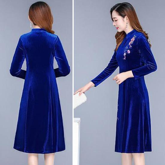 Женское осенне-зимнее платье с большим распашным воротником-стойкой и длинным рукавом с цветочной вышивкой, асимметричное платье трапециевидной формы, мягкий теплый толстый пуловер, женский выпускной вечер