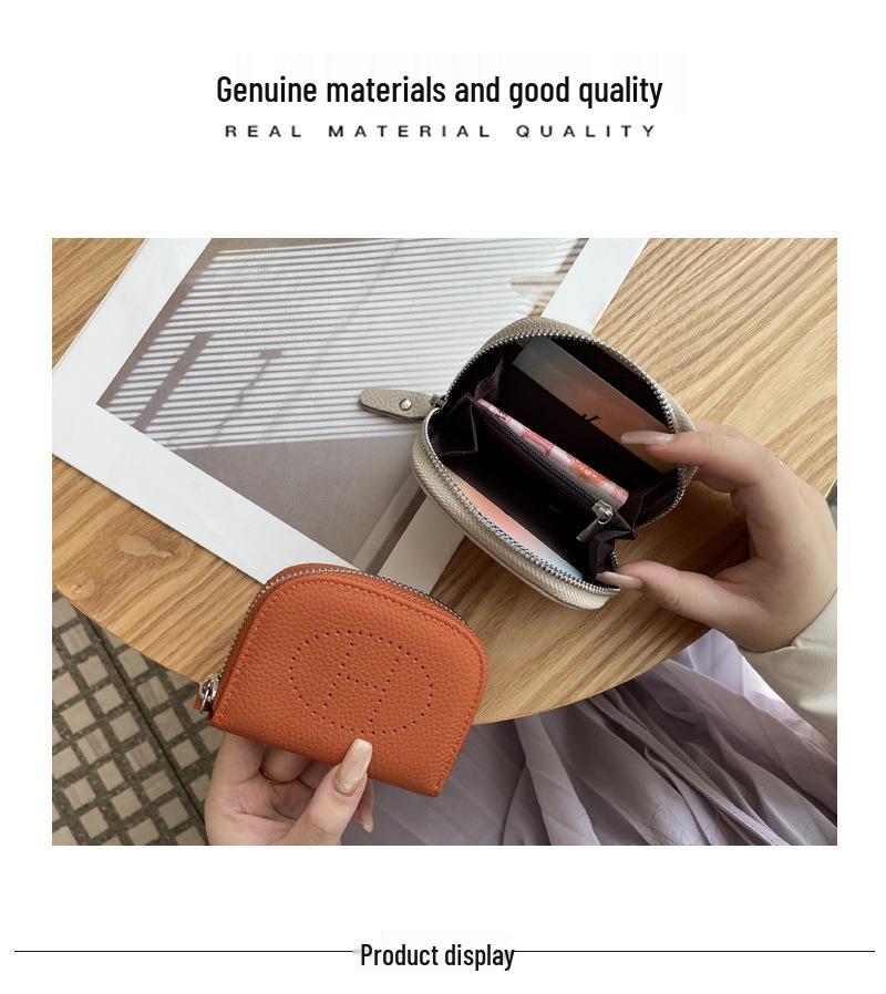 Новый кошелек для монет из натуральной кожи 2025 года: Верхний слой коровьей кожи, ажурный дизайн, многофункциональный держатель для карт и отделение для банковских карт