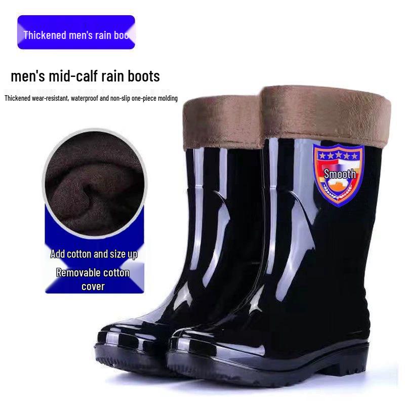 Men's Non-Slip Water-Resistant Work Boots: High-Top, Thick, Durable, Velvet-Lined for Construction and Kitchen Safety