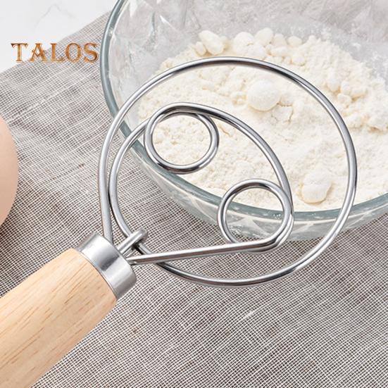 Danish Dough Whisk with Oak Handle Stainless Steel Flour Mixer Eggs Cream Mixing Rods Flour Cake Stirrer Kitchen Baking