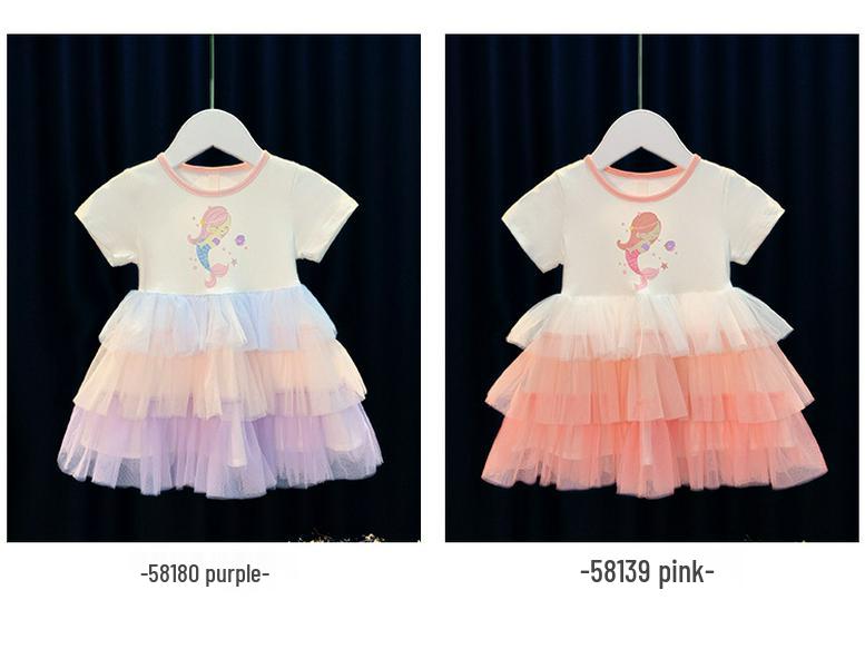 Летнее платье принцессы из сетки в корейском стиле пэчворк радужной расцветки для девочек 2025