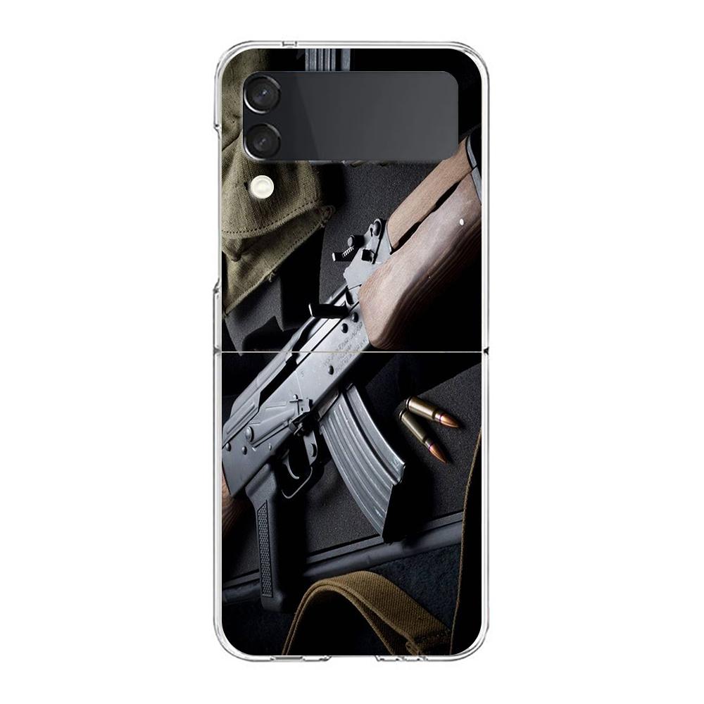 AK47 Пистолет Пули Для Samsung Galaxy Z Flip 3 4 5G Жесткий Складной Прозрачный ПК Чехол Для Телефона Для Samsung Z Flip3 Прозрачная Крышка