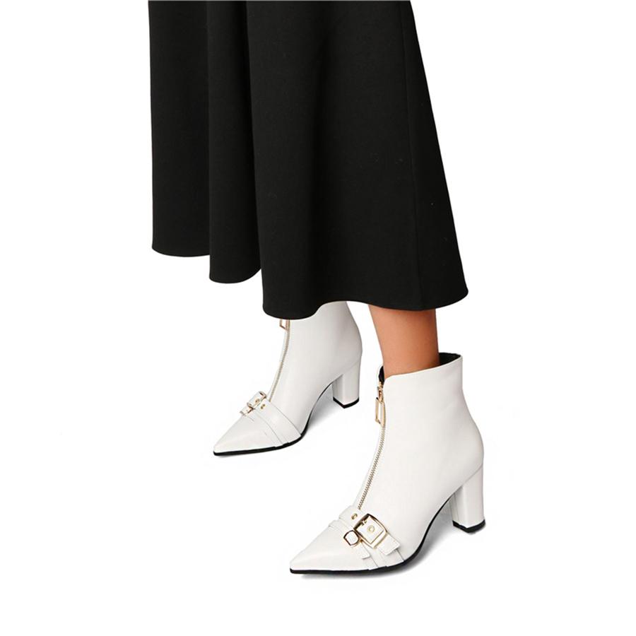 FOREADA Женские ботильоны с острым носком, на массивном высоком каблуке, с пряжкой и молнией, короткие ботинки, женская модная обувь, зимние, черные