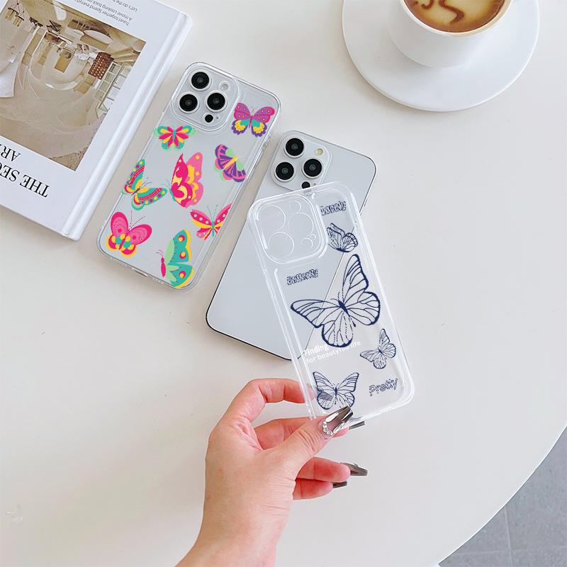Нежный розовый чехол-бабочка для iPhone 17 Pro Max 16 17 15 Pro 14 13 Plus 12 Mini 11 16E 17 Air, прозрачные мягкие чехлы
