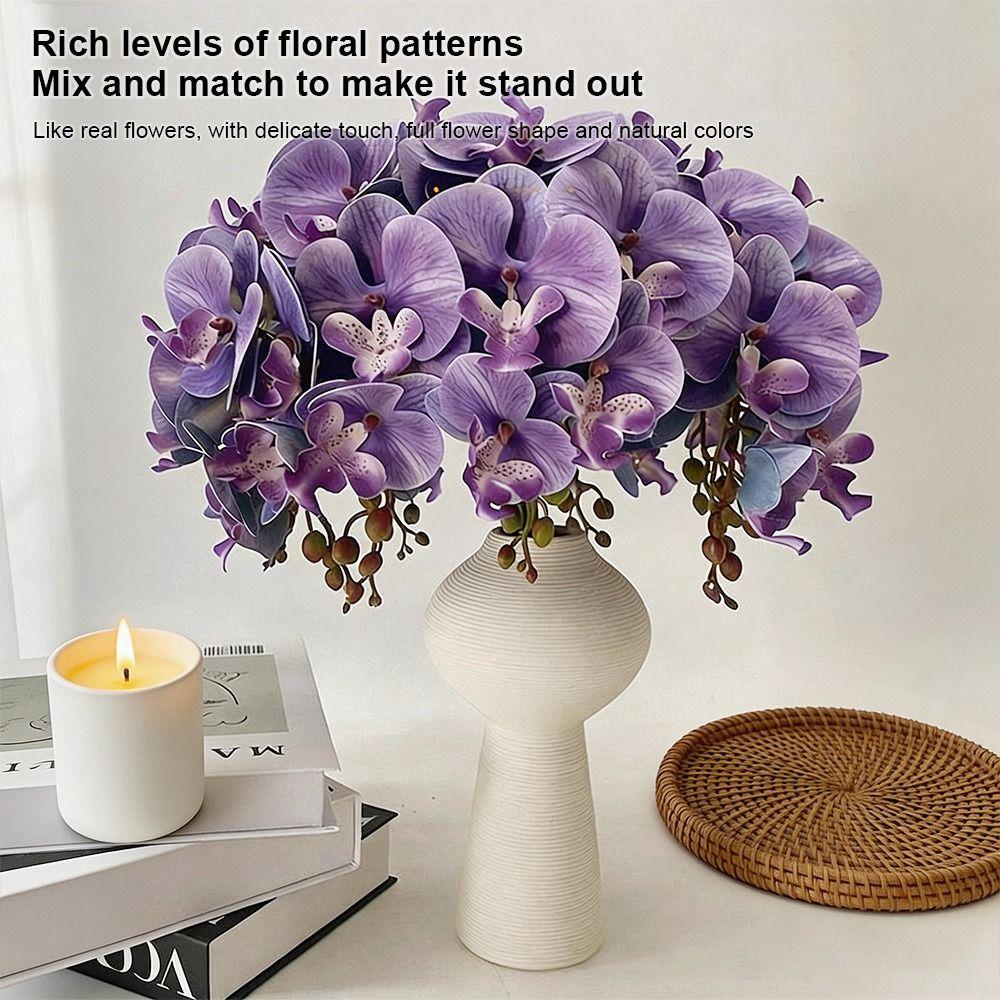Butterfly Orchid Artificial Phalaenopsis Flower Long-lasting PVC Faux Orchid Stems Real Touch Single Branch Simulation Orchid