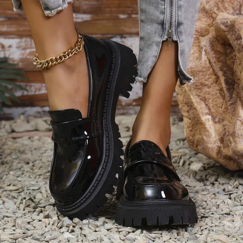 Plus Size 43 Patent Leather Loafers Women Spring 2025 Thick Bottom Platform Casual Shoes Woman Slip On Soft Sole Moccasins Mujer