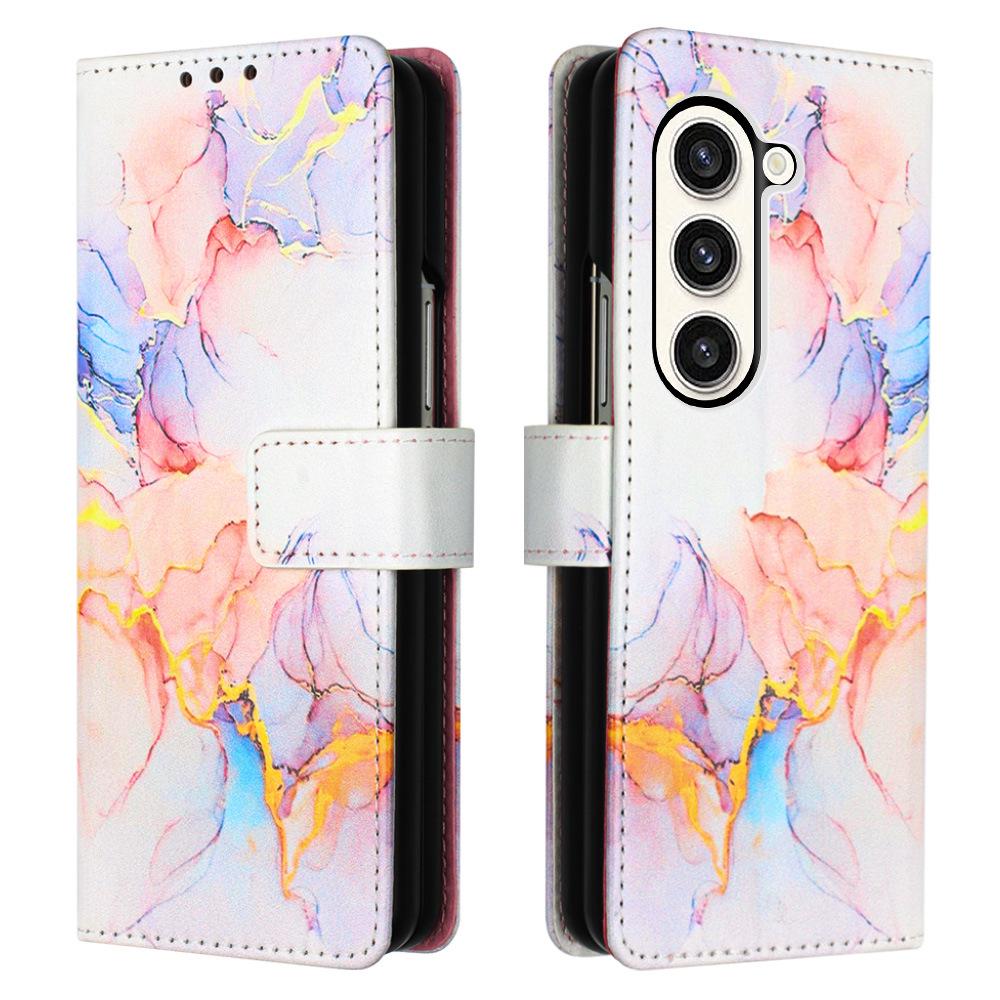 Кожаный чехол-кроссбоди с мраморным узором для Samsung Z Fold5/4 с карманом для карт и подставкой