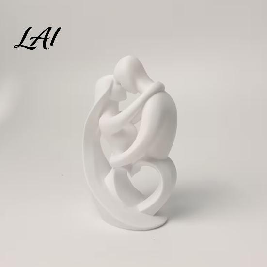 Romantic Valentine Day Gifts 3D Printed Statue Heart Embrace Abstract Couple Hollow Love Figurine Minimalist Soft Furnishing Displays White