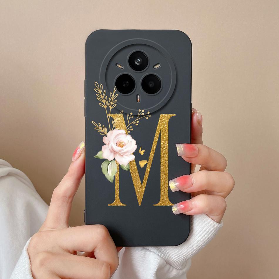 Чехол для Realme 14 Pro Plus Простой чехол с буквами Мягкий премиальный жидкий силикон Funda Защита от падений Полная защита Задняя панель телефона