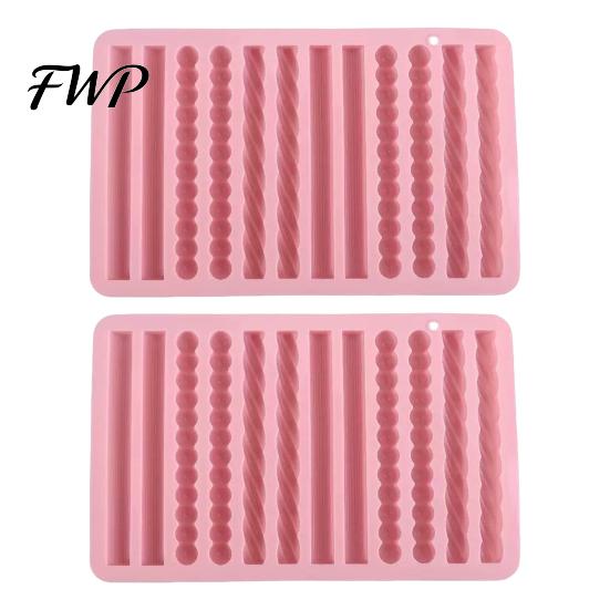 High Temperature Resistant Silicone Molds Twist Pretzel Mold, 12 Cavity Cake Chocolate Rod Candy Baking Tray, Flexible for Candles Easy Release