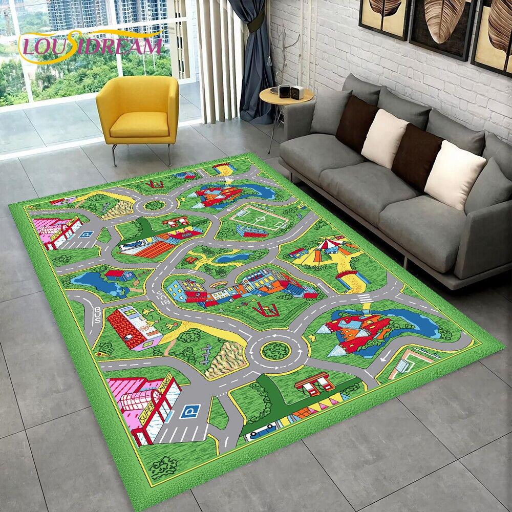 Highway City Child Playmat Large Carpet Rug for Home Living Room Bedroom Sofa Doormat Decor Kid Play Area Rug Non-slip Floor Mat