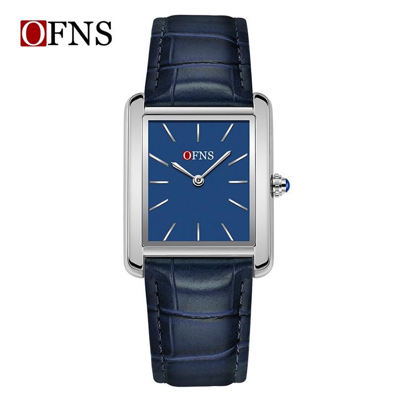 Женские водонепроницаемые модные кварцевые часы OFNS с квадратным циферблатом, ремешком из нержавеющей стали и кожи