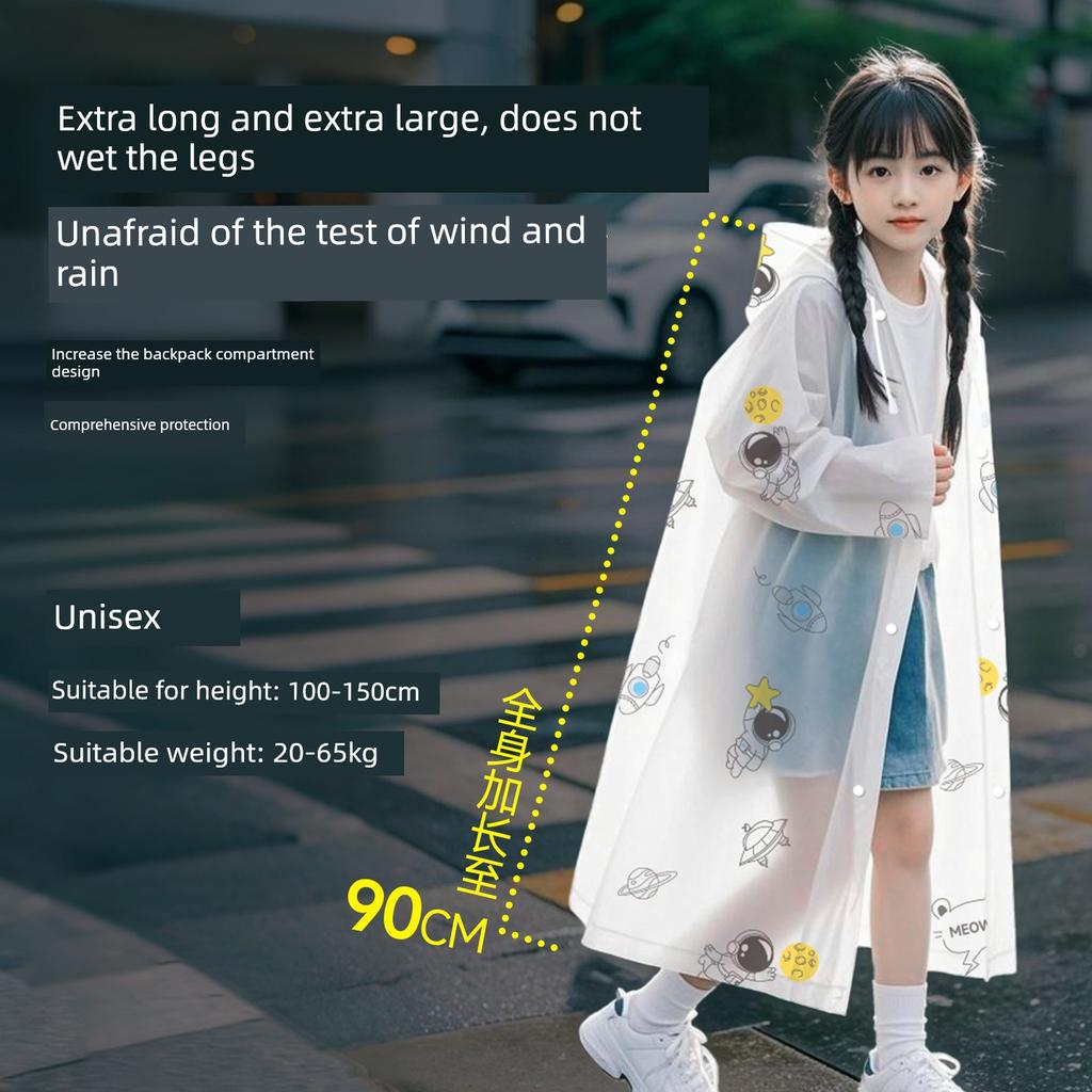 Children's Disposable Raincoat, Portable and Thickened, Can Be Worn over a Backpack, Suitable for Boys and Girls Going to School, Long Full-Body