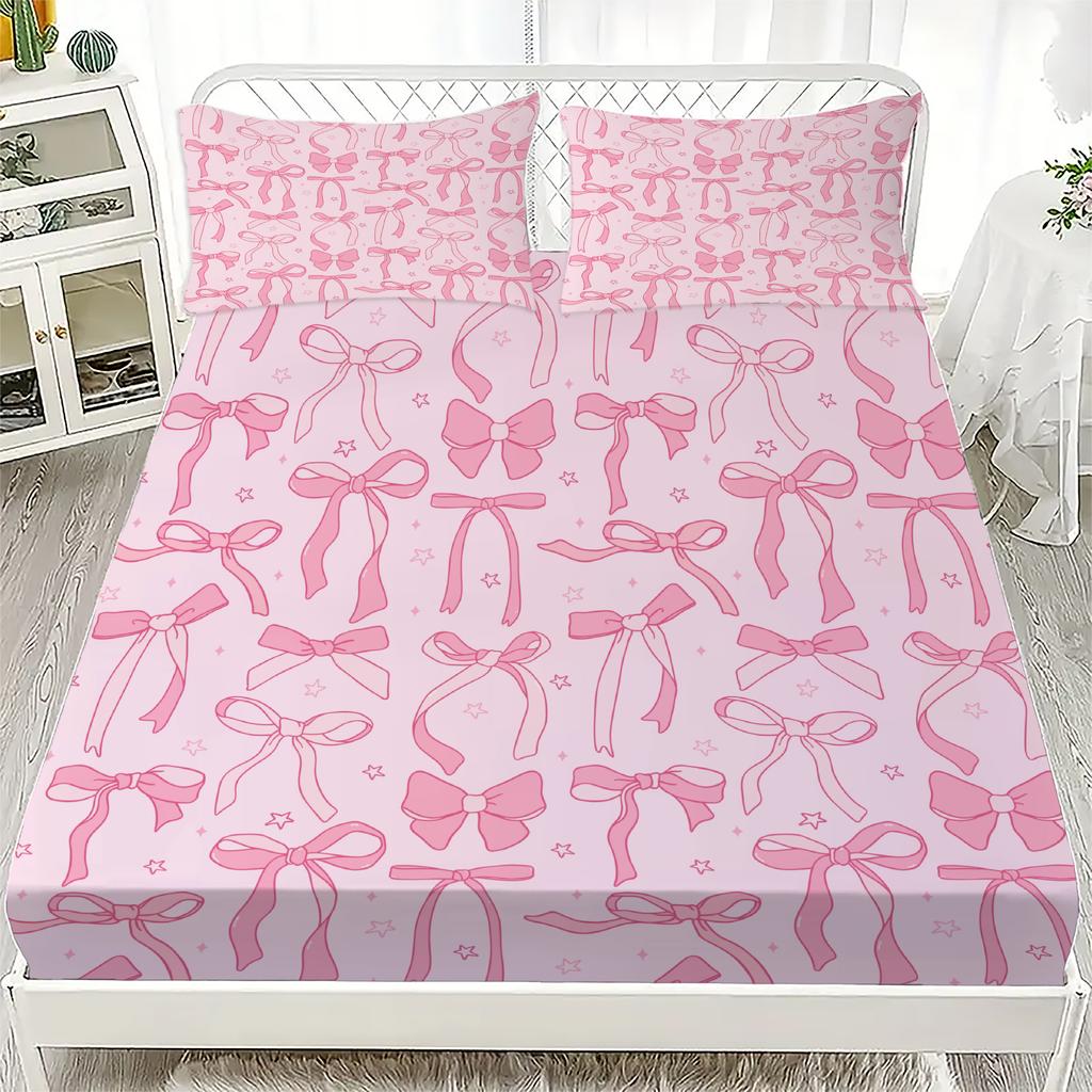 Персонализированный комплект простыней на резинке с бантом Персонализированный комплект постельного белья с бантом Удобный, приятный к коже, милый стиль 120x220см