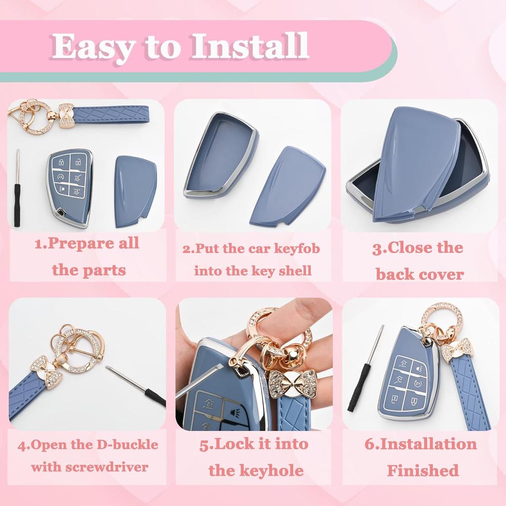 For Chevy Key Fob Cover - Soft TPU Protection Case With Keychain For -2025 Chevy Suburban Tahoe GMC Yukon Denali Silverado Buick Enclave Smart Remote