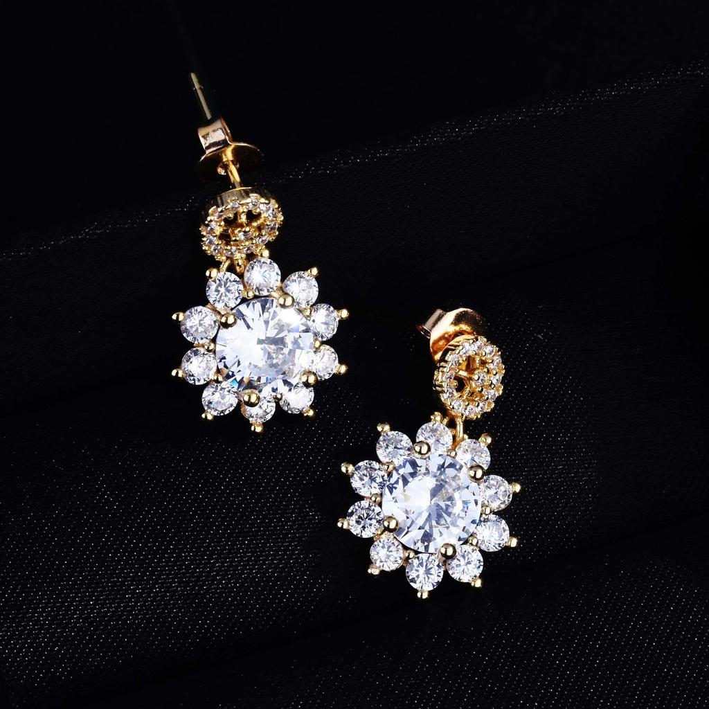 Diwenfu 14k Gold Color Aretes De Mujer Stud Earrings Bohemia 3 Carats Aaa +Crystal Fine Jewelry Rounds 14 K Gold Garnet Earring