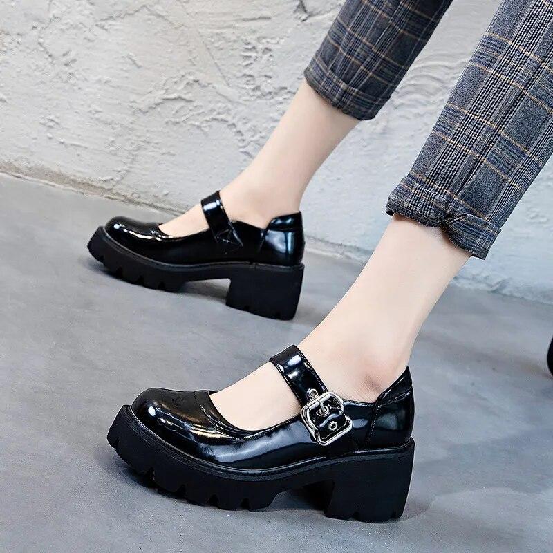 Fujin 7 см из лакированной натуральной кожи, летние женские модные туфли на платформе с пряжкой, удобные туфли для девочек в консервативном стиле, туфли Мэри Джейн в стиле Лолиты для девочек