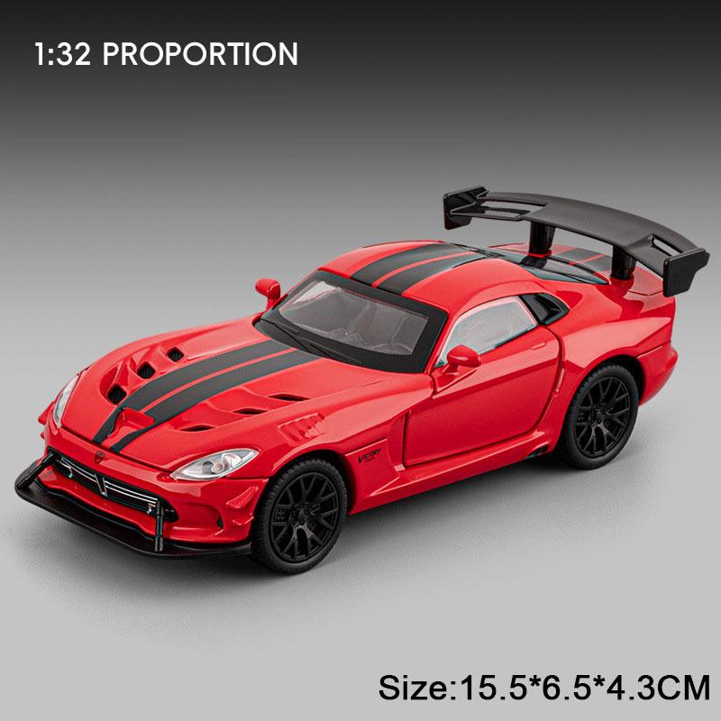 1:32 Scale Mustang Shelby Cobra Viper Model Toy Cars Alloy Diecast Sound Light Doors Opened Pull Back Ornament Vehicle Models