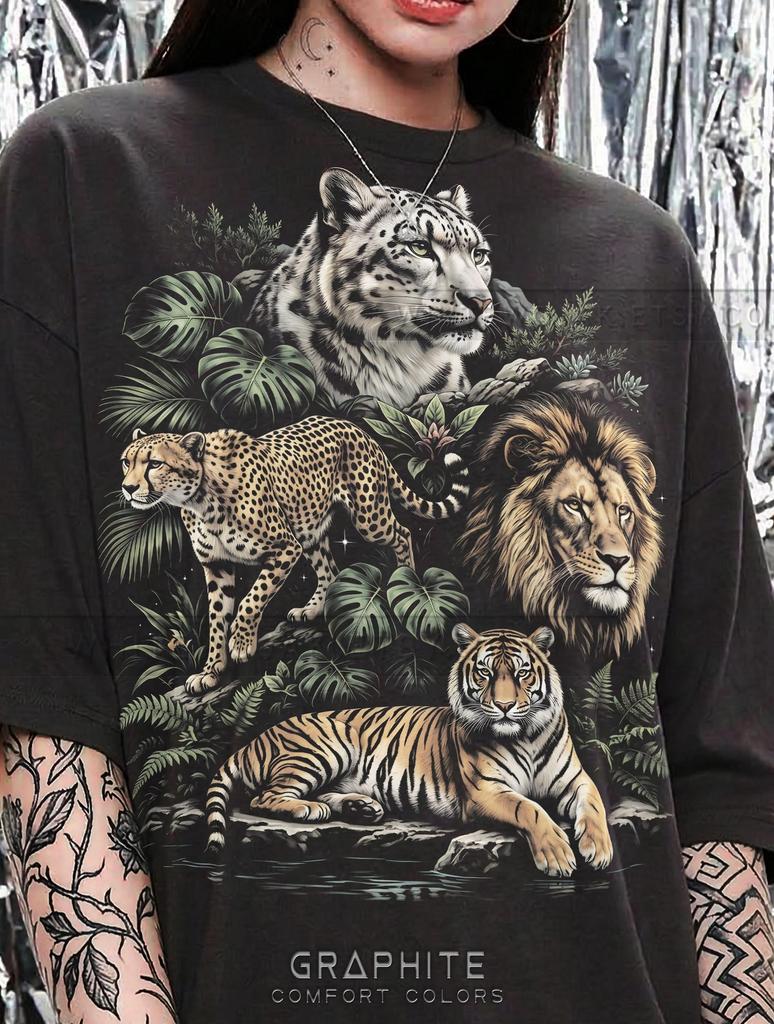 Snow Leopard Lion Tiger Cheetah Big Cats Comfort Colors® Tshirt, Animal Lover Wildlife Nature Jungle Safari Vintage Bootleg 90s Tee