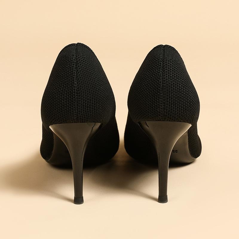 Женские туфли большого размера на каблуках-шпильках с острым носком, повседневные, Flyknit, с мелким вырезом, однотонные, на высоком тонком каблуке, размеры 38-43