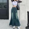 High-waisted Slim Denim Skirt for Women In Summer Thin New Burr Strap Design Hip Fishtail Skirt