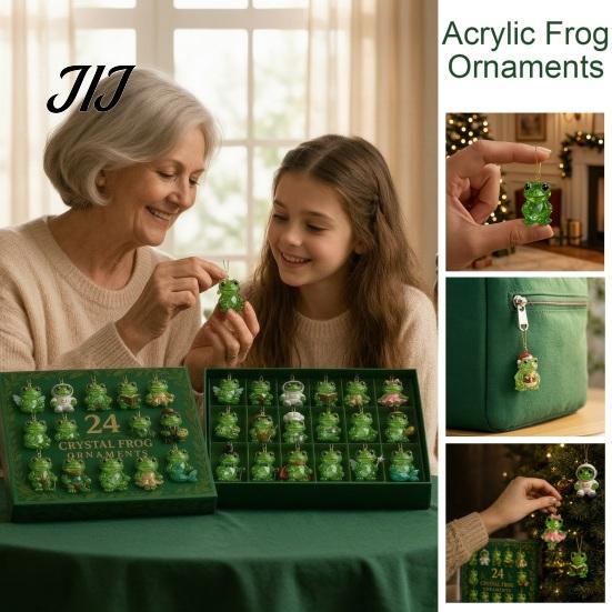 Frog Shaped Keychains Advent Calendar, 24 Day Countdown Box with Acrylic Ornament Mini Desktop Figurines Pendants, Festive Tree Hanging Decor,
