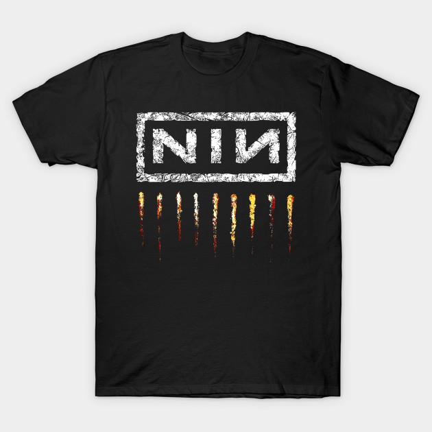Азиатский размер Мужская черная футболка с принтом Nine Inch Nails Потертый логотип Печать методом термопереноса без вырезания Хлопковая футболка