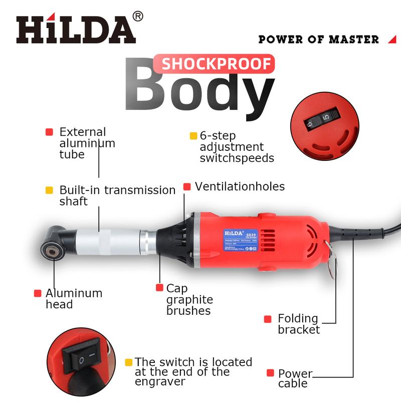 HILDA 380W Powerful Electric Straight Grinder 6 Variable Speed Tile Beauty Sewing Tool Multifunctional Grinder Sander Polisher