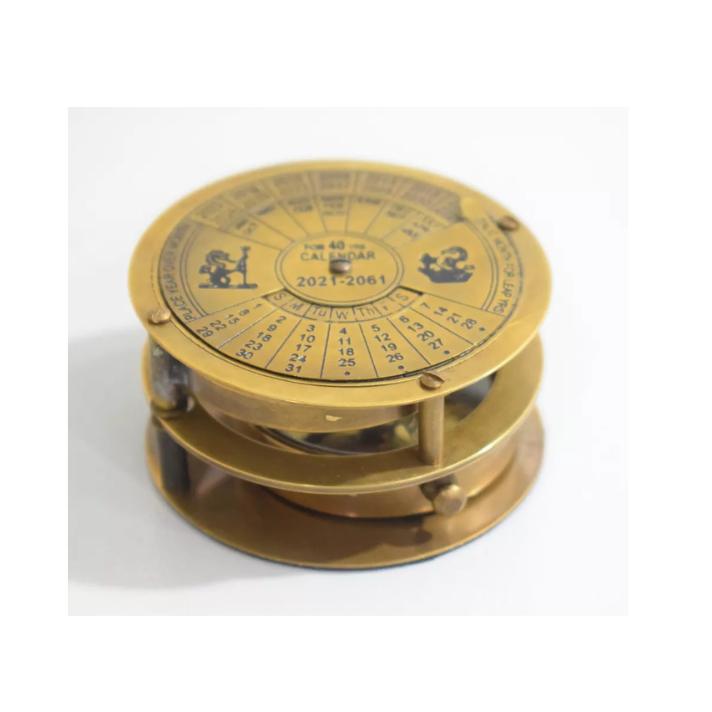 Vintage Brass Perpetual Calendar & Compass - Handmade Nautical Desk Gift