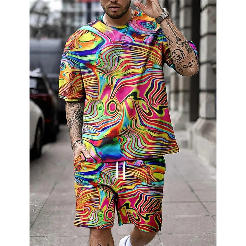 New Men's Shirt Set Shorts And T Shirt Set Sport Designer Casual Shirt Optical Illusion Abstract Graphic Prints T-Shirt Outfits