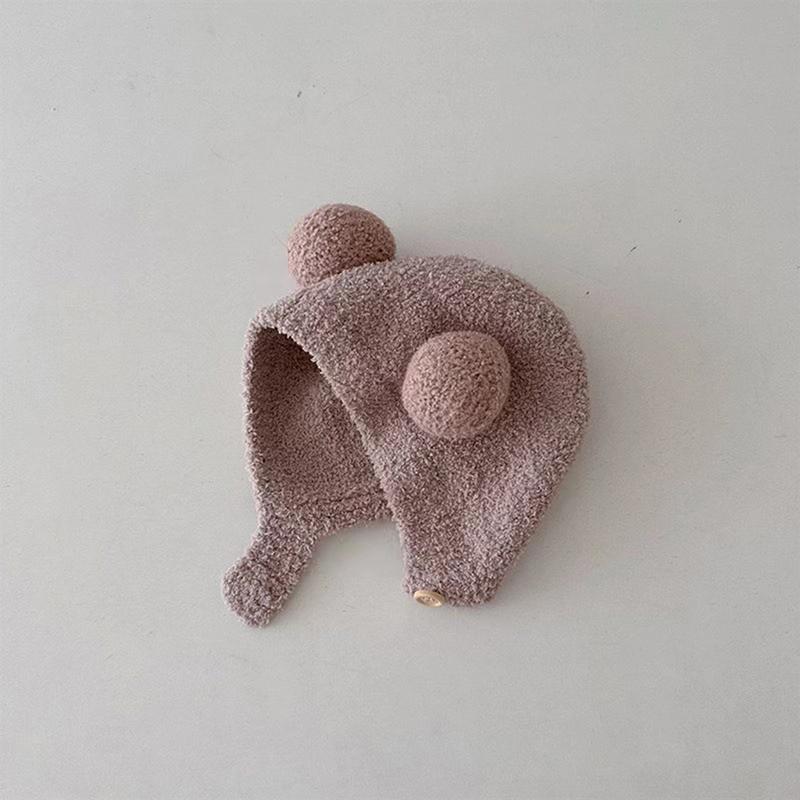 Cute Winter Warm Kids Girl Boys Baby Hats Fleece Wool Hemming Caps With Ball Wool Ear Protection Hats Soft Newborn Bonnet
