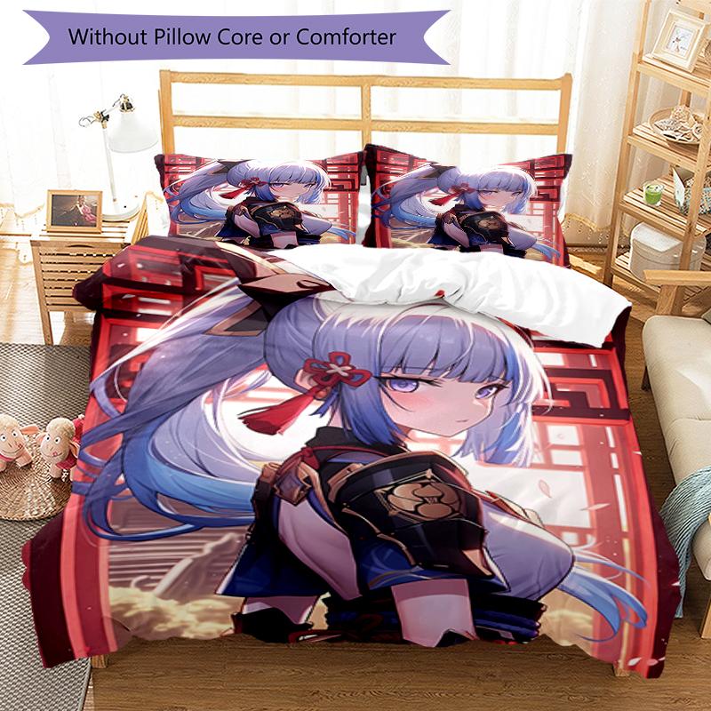 3pcs Genshin Impact characters4 pattern bedding set duvet cover set includes duvet cover &pillowcases, perfect all season bedroom decoration & gift