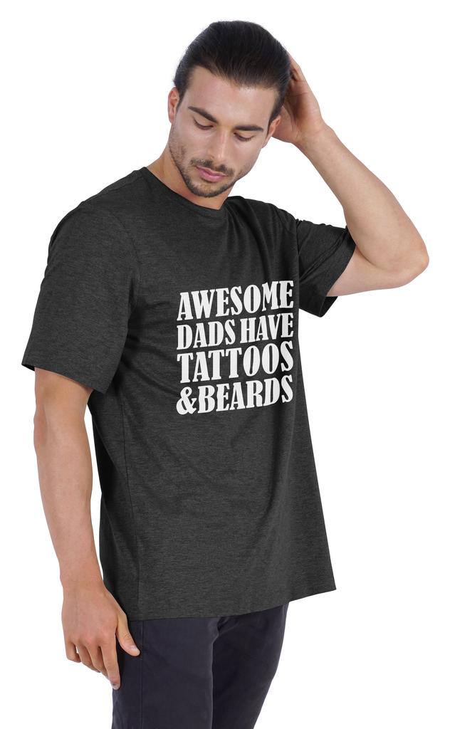 Inkmeso Мужская графическая футболка с круглым вырезом «У потрясающих пап есть татуировки и бороды»