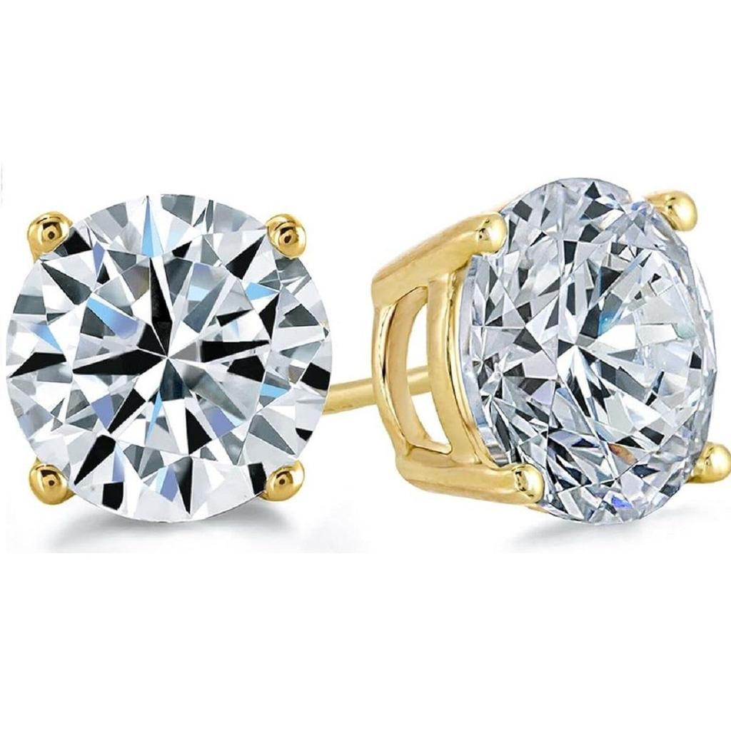 Jewels Prim 2 Ct. Moissanite Stud Earrings - Solid 14k Yellow Gold - Stunning & Sparkling