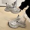 Модные серебристые массивные кроссовки для женщин, осенние спортивные туфли на платформе со шнуровкой, женские повседневные кроссовки с толстой подошвой и нескользящей подошвой