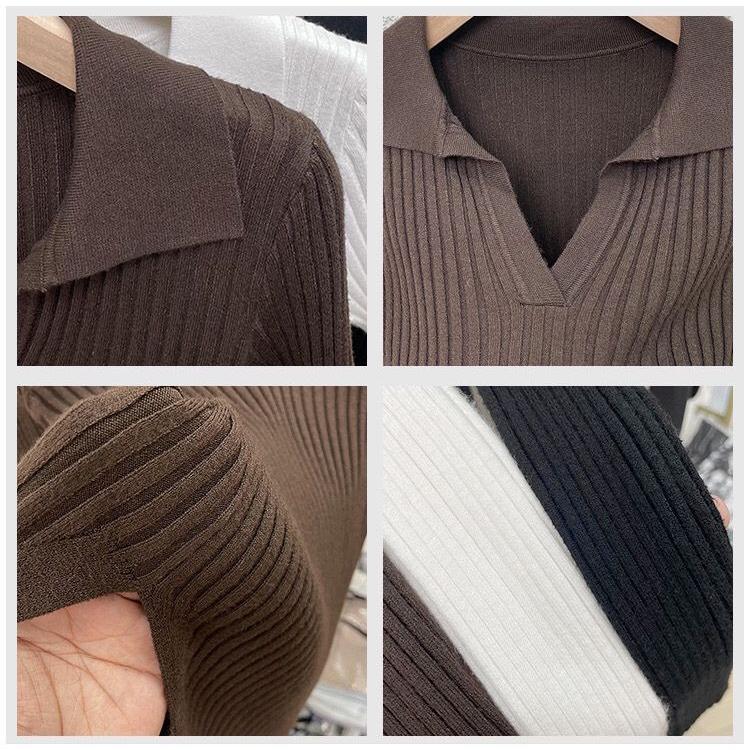 Autumn/winter Knitted T-shirt Women's Pullover Knit Sweater V-neck Polo Shirt Top Knitted Undershirt Women's Stretch Skinny Sweater Undershirt