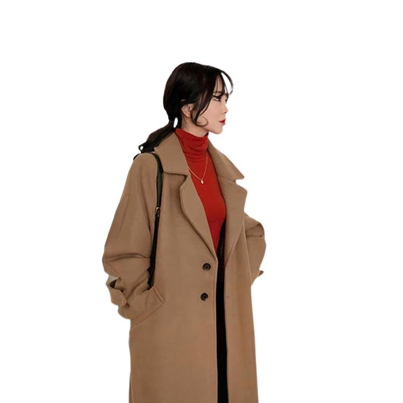 Женское черное шерстяное пальто средней длины выше колена, в стиле Хепберн, корейское, свободного кроя, в стиле мори, готовое к зиме.