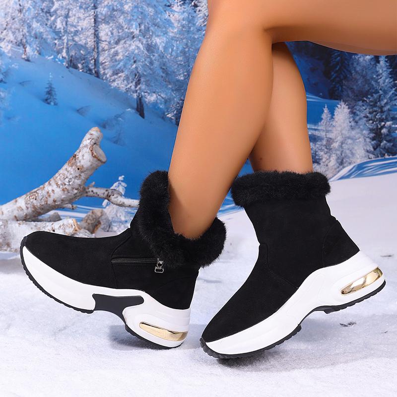 Модные черные ботильоны на массивной платформе с мехом женские 2025 ретро на молнии на танкетке зимние ботинки женские осенне-зимние короткие ботильоны Mujer 43