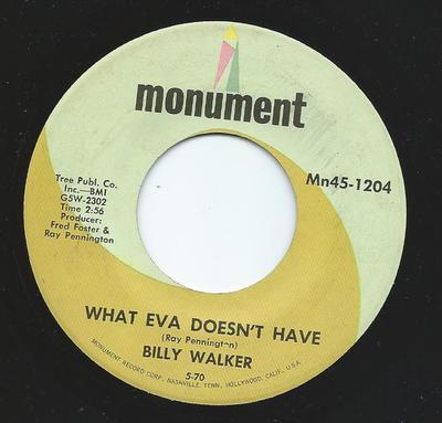 7-дюймовая пластинка BILLY WALKER - What Eva Doesn't Have MN451204 Monument 1970 US Country/Folk Б/у