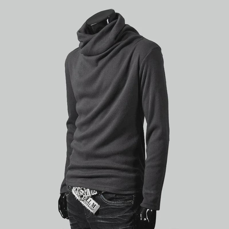 Мужская осенняя однотонная футболка Slim Fit с высоким воротником и длинными рукавами
