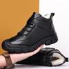 Men's Cotton Shoes Winter 2025 New Warm Piled Thickened Leather Shoes Men's Wool Fur Integrated Outdoor High-top Shoes
